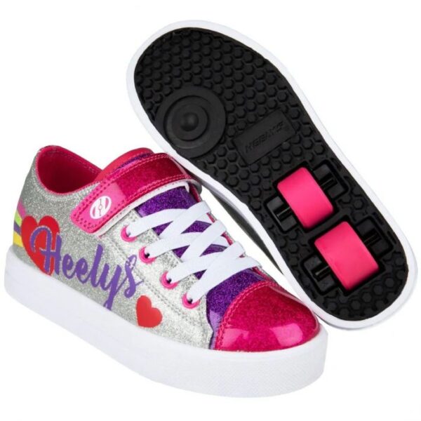 SNAZZY SILVER/RAINBOW/HEART KIDS HEELY X2